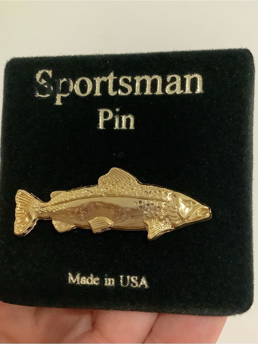 💚 3 For $30 Collectible Sportsman Gold tone Spotted Salmon Fish Lapel Pin USA